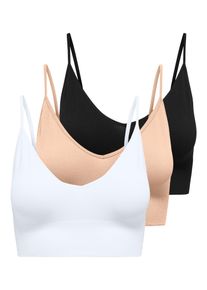 Bustier Only "ONLVICKY RIB S-L V-NECK 3-PACK TOP NOOS", Damen, Gr. S, N-Gr, schwarz pack:schwarz, hellwei&szlig;, peach taffy, Jersey, Obermaterial: 90% Polyamid, 10% Elasthan, figurbetont, BHs Bustier, figurbetont, modisch, Materialmix, Jersey, Spaghettitr&auml;ger