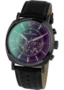 Chronograph Jacques Lemans "Lugano", schwarz, Armbanduhren, Herren, Chronograph, Quarzuhr, Armbanduhr, Herrenuhr, Datum, Stoppfunktion, Lederarmband