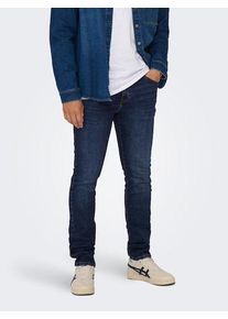 Only & Sons Skinny-fit-Jeans ONLY & SONS "LOOM LIFE JOG", Herren, Gr. 31, L&auml;nge 32, blau (dunkelblau denim), Denim/Jeans, Obermaterial: 98% Baumwolle, 2% Elasthan, Abriebeffekte, sehr schmal lang, Jeans Skinny-fit-Jeans