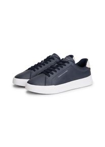 Sneaker Tommy Hilfiger "TH COURT LTH DETAIL ESS", Herren, Gr. 45, blau (dunkelblau), Leder, Lederimitat, Schuhe Sneaker, Freizeitschuh, Halbschuh, Schn&uuml;rschuh mit seitlichem Logoschriftzug