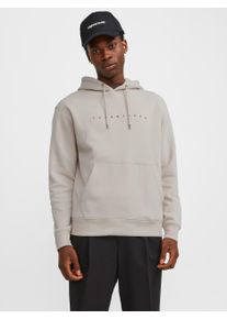 Jack & Jones Kapuzensweatshirt JACK & JONES "JJESTAR mit 3D-Print und Kapuze f&uuml;r vielseitige Anl&auml;sse", Herren, Gr. XS, wei&szlig; (moonbeam), angeraute Sweatware, Obermaterial: 70% Baumwolle, 30% Polyester, bedruckt, relaxed fit normal, Rundhals, Rippb&uuml;ndchen, Sweatshirts Kapuzensweatshirt, Baumwollmischung, relaxed fit