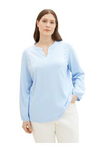 Langarmshirt Tom Tailor PLUS, Damen, Gr. 48, blau (blau wei&szlig; thin stripe), Stoff, Obermaterial: 67% Baumwolle, 33% Polyester, gestreift, relaxed fit normal, V-Ausschnitt, Shirts Langarmshirt, im Streifendesign und mit V-Ausschnitt