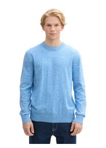 Strickpullover Tom Tailor Denim, Herren, Gr. M, blau (bright blau wei&szlig;), Strick, Obermaterial: 100% Baumwolle, meliert, regular fit taillenbedeckt, Rundhals, B&uuml;ndchen, Pullover Strickpullover, in melierter Optik