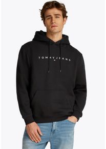 Hoodie Tommy Jeans "TJM REG LINEAR LOGO HOODIE EXT", Damen, Gr. S, schwarz, Sweatware, Obermaterial: 80% Baumwolle, 20% Polyester, regular fit h&uuml;ftlang, Rundhals, eingesetzt B&uuml;ndchen, Sweatshirts Hoodie, mit Logo-Stickerei