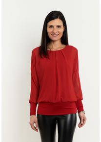 Langarmbluse Seidel Moden, Damen, Gr. 48, rot (rubinrot,44), Web, Obermaterial: 100% Polyester. Obermaterial 2: 95% Viskose, 5% Elasthan, unifarben, bequem h&uuml;ftlang, Rundhals, extrabreites B&uuml;ndchen, Blusen Langarmbluse, mit gerafftem Rundhals, MADE IN GERMANY