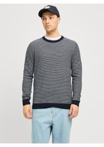 Jack & Jones Strickpullover JACK & JONES "JJBRADY KNIT CREW NECK", Herren, Gr. S, blau (navy blazer stripes:cloud dancer), Strick, Obermaterial: 55% Baumwolle, 45% Polyacryl, unifarben, regular fit, Rundhals, Pullover Strickpullover