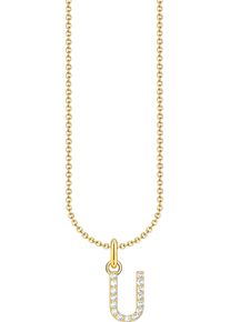 Kette mit Anh&auml;nger Thomas Sabo "Buchstabe" Gr. 45, gold (gelbgoldfarben, wei&szlig;), Halsketten, Damen, 45, U, Silber 925 (recycelt), Kette mit Anh&auml;nger, mit Zirkonia (synth.)