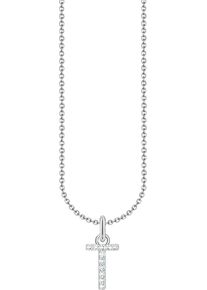 Kette mit Anh&auml;nger Thomas Sabo "Buchstabe" Gr. 45, bunt (silberfarben, wei&szlig;), Halsketten, Damen, 45, T, Silber 925 (recycelt), Kette mit Anh&auml;nger, mit Zirkonia (synth.)