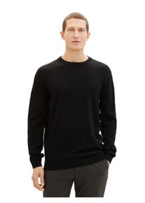 Rundhalspullover Tom Tailor, Herren, Gr. M, schwarz, Strick, Obermaterial: 100% Baumwolle, unifarben, regular fit h&uuml;ftbedeckend, Rundhals, B&uuml;ndchen, Pullover Rundhalspullover, mit Logostickerei