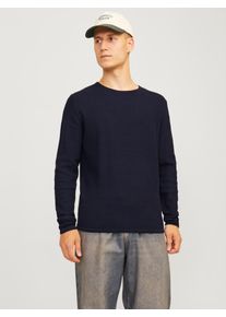 Jack & Jones Rundhalspullover JACK & JONES "JJECOOPER KNIT CREW NECK NOOS", Herren, Gr. XS, blau (mood indigo), Strick, Obermaterial: 100% Baumwolle, meliert, regular fit taillenbedeckt, Rundhals, B&uuml;ndchen, Pullover Rundhalspullover, in Strick Optik