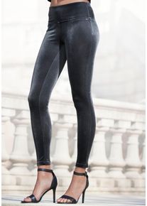 Leggings Lascana, Damen, Gr. 52/54, N-Gr, grau (graphit), Samt, Obermaterial: 92% Polyester, 8% Elasthan, unifarben, Hosen Leggings, in weicher, elastischer Samtoptik