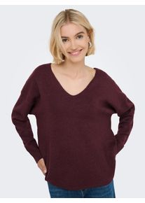 V-Ausschnitt-Pullover Only "ONLRICA LIFE L/S V-NECK PULLO KNT NOOS", Damen, Gr. XS, zinfandel detail:with melange, Strick, Obermaterial: 93% Polyester, 4% Nylon, 3% Elasthan, meliert, regular fit normal, V-Ausschnitt, Rippstrickb&uuml;ndchen, Pullover V-Ausschnitt-Pullover, Materialmix, regular fit