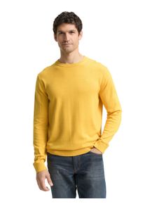 Rundhalspullover Tom Tailor, Herren, Gr. S, classic gelb melange, Strick, Obermaterial: 100% Baumwolle, meliert, regular fit h&uuml;ftbedeckend, Rundhals, B&uuml;ndchen, Pullover Rundhalspullover, mit Logostickerei