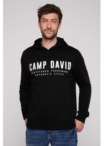 Kapuzensweatshirt CAMP DAVID, Herren, Gr. S, schwarz, Sweatware, Obermaterial: 100% Baumwolle, bedruckt, normal h&uuml;ftbedeckend, Rundhals, Flachstrickb&uuml;ndchen, Sweatshirts Kapuzensweatshirt, mit Logo-Print