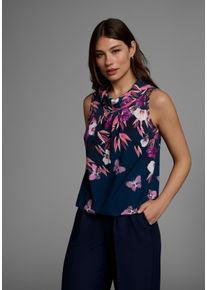 Blusentop Laura Scott, Damen, Gr. 38, blau (marine, gebl&uuml;mt), Web, Obermaterial: 97% Polyester, 3% Elasthan, bedruckt, gebl&uuml;mt, gemustert, figurumspielend h&uuml;ftlang, Blusen Blusentop, mit verschiedenen Designs, Topseller