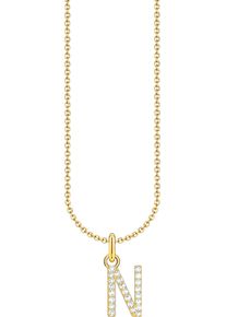 Kette mit Anh&auml;nger Thomas Sabo "Buchstabe" Gr. 45, gold (gelbgoldfarben, wei&szlig;), Halsketten, Damen, 45, N, Silber 925 (recycelt), Kette mit Anh&auml;nger, mit Zirkonia (synth.)