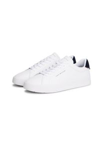 Sneaker Tommy Hilfiger "TH COURT LTH DETAIL ESS", Herren, Gr. 45, bunt (wei&szlig;, dunkelblau), Leder, Lederimitat, unifarben mit Farbeinsatz, Schuhe Sneaker, Freizeitschuh, Halbschuh, Schn&uuml;rschuh mit seitlichem Logoschriftzug