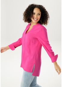 Longbluse Aniston SELECTED, Damen, Gr. 44, pink, Web, Obermaterial: 100% Viskose, unifarben, Basic, l&auml;ssig geschnitten lang, V-Ausschnitt, lange Manschette, Blusen Longbluse, mit extra-langen Manschetten