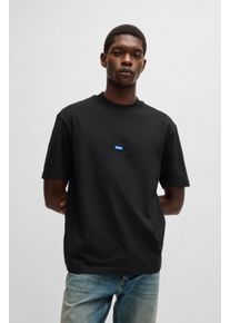 T-Shirt HUGO BLUE "Nieros", Damen, Gr. M, schwarz (schwarz001), Single Jersey, Obermaterial: 100% Baumwolle, unifarben, regular fit h&uuml;ftlang, Rundhals, eingesetzt normaler Saum, Shirts T-Shirt, mit Logo-Patch