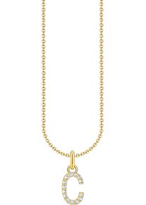 Kette mit Anh&auml;nger Thomas Sabo "Buchstabe" Gr. 45, gold (gelbgoldfarben, wei&szlig;), Halsketten, Damen, 45, C, Silber 925 (recycelt), Kette mit Anh&auml;nger, mit Zirkonia (synth.)