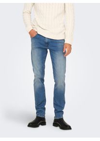 Only & Sons Regular-fit-Jeans ONLY & SONS "ONSWEFT REGULAR MAT DNM NOOS", Herren, Gr. 30, L&auml;nge 34, blau (light med blau denim), Denim/Jeans, Obermaterial: 99% Baumwolle, 1% Elasthan, Abriebeffekte, normal, Jeans Regular-fit-Jeans