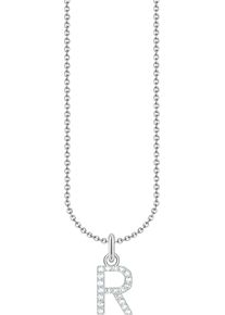 Kette mit Anh&auml;nger Thomas Sabo "Buchstabe" Gr. 45, bunt (silberfarben, wei&szlig;), Halsketten, Damen, 45, R, Silber 925 (recycelt), Kette mit Anh&auml;nger, mit Zirkonia (synth.)