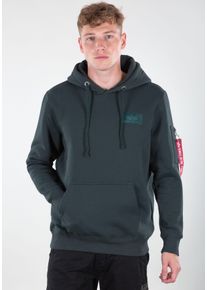 Kapuzensweatshirt Alpha Industries "BACK PRINT HOODY", Herren, Gr. S, blau (schwarz petrol), angeraute Sweatware, Obermaterial: 80% Baumwolle, 20% Polyester, bedruckt, normal normal, Rundhals, Rippb&uuml;ndchen, Sweatshirts Kapuzensweatshirt, Baumwollmischung, regular fit