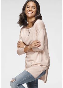 Longpullover Laura Scott, Damen, Gr. 34, rosa (blassrosa, meliert), Feinstrick, Obermaterial: 70% Viskose, 30% Polyamid, meliert, unifarben, Basic, l&auml;ssig geschnitten, Rundhals, Pullover Longpullover, Feinstrick mit U-Boot Ausschnitt und seitlichem Schlitz, Topseller