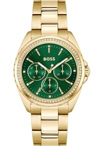 Multifunktionsuhr BOSS "ATEA", gold (goldfarben, gr&uuml;n), Armbanduhren, Damen, Multifunktionsuhr, Quarzuhr, Damenuhr, Armbanduhr, Glaskristalle, Datum