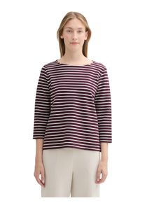 Langarmshirt Tom Tailor, Damen, Gr. L (40), rosa (berry wei&szlig; stripe), Obermaterial: 75% Baumwolle, 20% Polyester, 5% Elasthan, Strukturmuster, regular fit taillenbedeckt, U-Boot-Ausschnitt, Shirts Langarmshirt, mit Struktur