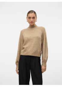 V&eacute;ro Moda Strickpullover VERO MODA "VMLEAF LS HIGH NECK PULLOVER ENT", Damen, Gr. L, silber (silber mink detail:with melange), Strick, Obermaterial: 90% Polyester, 5% Wolle, 5% Elasthan, meliert, taillenbedeckt, hoch geschlossener Ausschnitt, Pullover Strickpullover