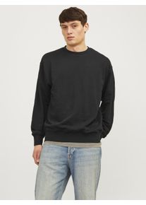 Jack & Jones Sweatshirt JACK & JONES "JJECHARGE SWEAT CREW NECK NOOS", Herren, Gr. XS, schwarz, angeraute Sweatware, Obermaterial: 60% Baumwolle, 40% Polyester, unifarben, loose fit taillenbedeckt, Rundhals, Rippb&uuml;ndchen, Sweatshirts Sweatshirt, mit Rippb&uuml;ndchen