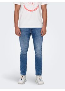 Only & Sons Straight-Jeans ONLY & SONS "ONSWEFT REG. MBD 5094 TAI DNM NOOS", Herren, Gr. 38, L&auml;nge 32, blau (medium blau denim), Denim/Jeans, Obermaterial: 99% Baumwolle, 1% Elasthan, Abriebeffekte, regular fit lang, Jeans Straight-Jeans, im 4-Pocket-Style