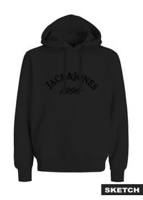 Jack & Jones Kapuzensweatshirt JACK & JONES "JORBLEECKER BRANDING SWEAT HOOD BF", Herren, Gr. M, schwarz detail:jj, angeraute Sweatware, Obermaterial: 70% Baumwolle, 30% Polyester, unifarben, relaxed fit, Rippb&uuml;ndchen, Sweatshirts Kapuzensweatshirt
