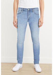 Jack & Jones Slim-fit-Jeans JACK & JONES "JJIGLENN mit Used-Look und Stretchkomfort", Damen, Gr. 28, L&auml;nge 32, blau (blau denim), Denim/Jeans, Obermaterial: 76% Baumwolle, 22% Polyester, 2% Elasthan, Abriebeffekte, slim fit lang, Jeans Slim-fit-Jeans, Abriebeffekte, modisch, slim fit, Baumwollmischung