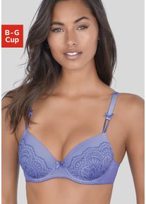 Schalen-BH Lascana "Aurora", Damen, Gr. 95, Cup F, kornblumenblau, Microtouch, Obermaterial: 53% Polyamid, 38% Polyester, 9% Elasthan, BHs Schalen-BH, mit B&uuml;gel und zarter Spitze, Dessous