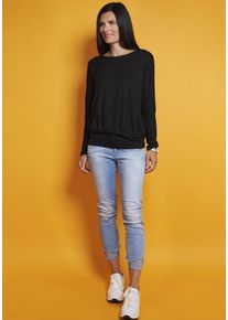Langarmshirt Seidel Moden, Damen, Gr. 36, schwarz (schwarz, exklusiv bei otto), Jersey, Obermaterial: 95% Viskose, 5% Elasthan, unifarben, relaxed fit h&uuml;ftbedeckend, Rundhals, abgesteppt, Shirts Langarmshirt, mit breitem, elastischen Bund - MADE IN GERMANY, Topseller