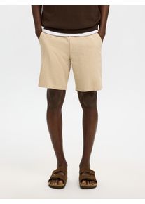 Chinoshorts Selected "SLHREGULAR-BRODY SUN SHORTS NOOS", Damen, Gr. M, N-Gr, beige (incense), Web, Obermaterial: 54% Baumwolle, 45% Leinen, 1% Elasthan, unifarben, regular fit ca. Mitte Oberschenkel, Hosen Chinoshorts