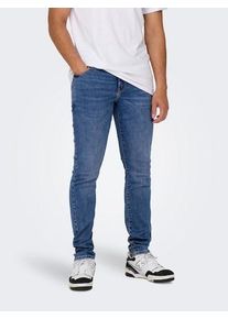 Only & Sons Skinny-fit-Jeans ONLY & SONS "LOOM LIFE JOG", Herren, Gr. 30, L&auml;nge 34, blau (medium blau denim), Denim/Jeans, Obermaterial: 98% Baumwolle, 2% Elasthan, Abriebeffekte, sehr schmal lang, Jeans Skinny-fit-Jeans