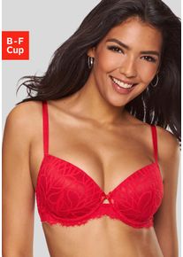 Schalen-BH Lascana "Cara", Damen, Gr. 80, Cup F, rot, Spitze, Obermaterial: 74% Polyamid, 15% Polyester, 11% Elasthan, BHs Schalen-BH, mit B&uuml;gel rundum aus filigraner Spitze, sexy Dessous