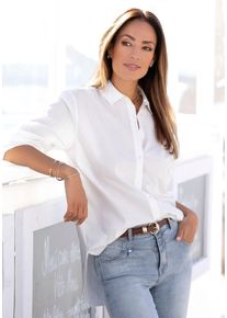 Hemdbluse Lascana, Damen, Gr. 46, beige (creme), Web, Obermaterial: 100% Baumwolle, unifarben, figurumspielend h&uuml;ftbedeckend, 2-Knopf-Manschette mit Kn&ouml;pfen, Blusen Hemdbluse, hinten l&auml;nger geschnitten, Damenbluse aus Baumwolle, klassisch-elegant, Topseller