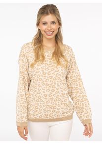 Strickpullover Zwillingsherz "Gestrickter-Leo", Damen, Gr. L/XL, creme, Strick, Obermaterial: 100% Baumwolle, gemustert, mehrfarbig, comfort fit h&uuml;ftlang, Rundhals, Rippb&uuml;ndchen, Pullover Strickpullover, Animal-Muster, Rundhalsausschnitt, Langarm, Feinstrick