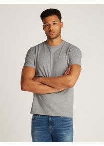 T-Shirt Tommy Jeans "TJM SLIM LINEAR CHEST SS TEE EXT", Damen, Gr. M, grau, Jersey, Obermaterial: 100% Baumwolle, meliert, slim fit h&uuml;ftlang, Rundhals, abgesteppt, Shirts T-Shirt, mit Logodruck