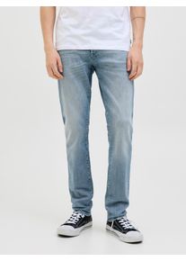 Jack & Jones Slim-fit-Jeans JACK & JONES "JJIGLENN JJICON JJ 619 50SPS NOOS", Herren, Gr. 29, L&auml;nge 30, blau (blau, denim), Denim/Jeans, Obermaterial: 95% Baumwolle, 4% Elastomultiester, 1% Elasthan, Abriebeffekte, slim fit lang, Jeans Slim-fit-Jeans, Baumwollmischung, slim fit