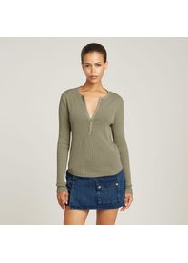 G-Star Raw Langarmshirt G-STAR "Deep v slim", Damen, Gr. XS, ensis gr&uuml;n gd, Single Jersey, Obermaterial: 100% Baumwolle, unifarben, slim fit, V-Ausschnitt, abgesteppte Kante, Shirts Langarmshirt, mit Knopfverschluss
