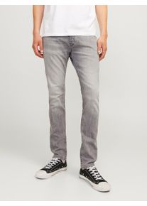 Jack & Jones Slim-fit-Jeans JACK & JONES "JJIGLENN &ndash; Jeans mit Stretch, niedriger Leibh&ouml;he und Taschen", Herren, Gr. 29, L&auml;nge 32, grau (grau denim), Denim/Jeans, Obermaterial: 70% Baumwolle, 28% Polyester, 2% Elasthan, Abriebeffekte, slim fit kn&ouml;chellang, Jeans Slim-fit-Jeans, Baumwollmischung, slim fit