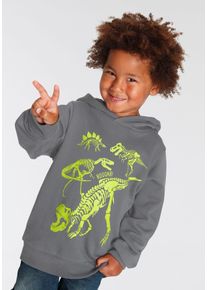 Kapuzensweatshirt Kidsworld "DINO", Jungen, Gr. 92/98, grau (anthrazit), angeraute Sweatware, Obermaterial: 100% Baumwolle. Kapuzenfutter: 100% Baumwolle, bedruckt, Basic h&uuml;ftlang, angesetztes B&uuml;ndchen, Sweatshirts Kapuzensweatshirt, Langarm, Basic-Passform, mit stylischem Druck, aus Baumwolle