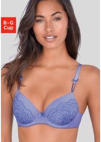 Schalen-BH Lascana "Aurora", Damen, Gr. 85, Cup C, kornblumenblau, Microtouch, Obermaterial: 53% Polyamid, 38% Polyester, 9% Elasthan, BHs Schalen-BH, mit B&uuml;gel und zarter Spitze, Dessous