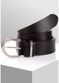 Lederg&uuml;rtel Tom Tailor "TTSANDRA", Damen, Gr. 90, schwarz, B&uuml;ffelleder, unifarben, G&uuml;rtel Lederg&uuml;rtel, 3,5 cm breiter Dameng&uuml;rtel, genarbte Oberfl&auml;che, Schlie&szlig;e silberfarben