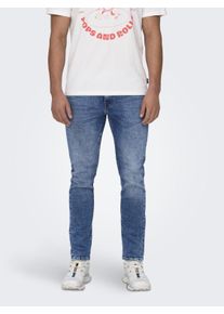 Only & Sons Straight-Jeans ONLY & SONS "ONSWEFT REG. MBD 5094 TAI DNM NOOS", Herren, Gr. 32, L&auml;nge 32, blau (medium blau denim), Denim/Jeans, Obermaterial: 99% Baumwolle, 1% Elasthan, Abriebeffekte, regular fit lang, Jeans Straight-Jeans, im 4-Pocket-Style